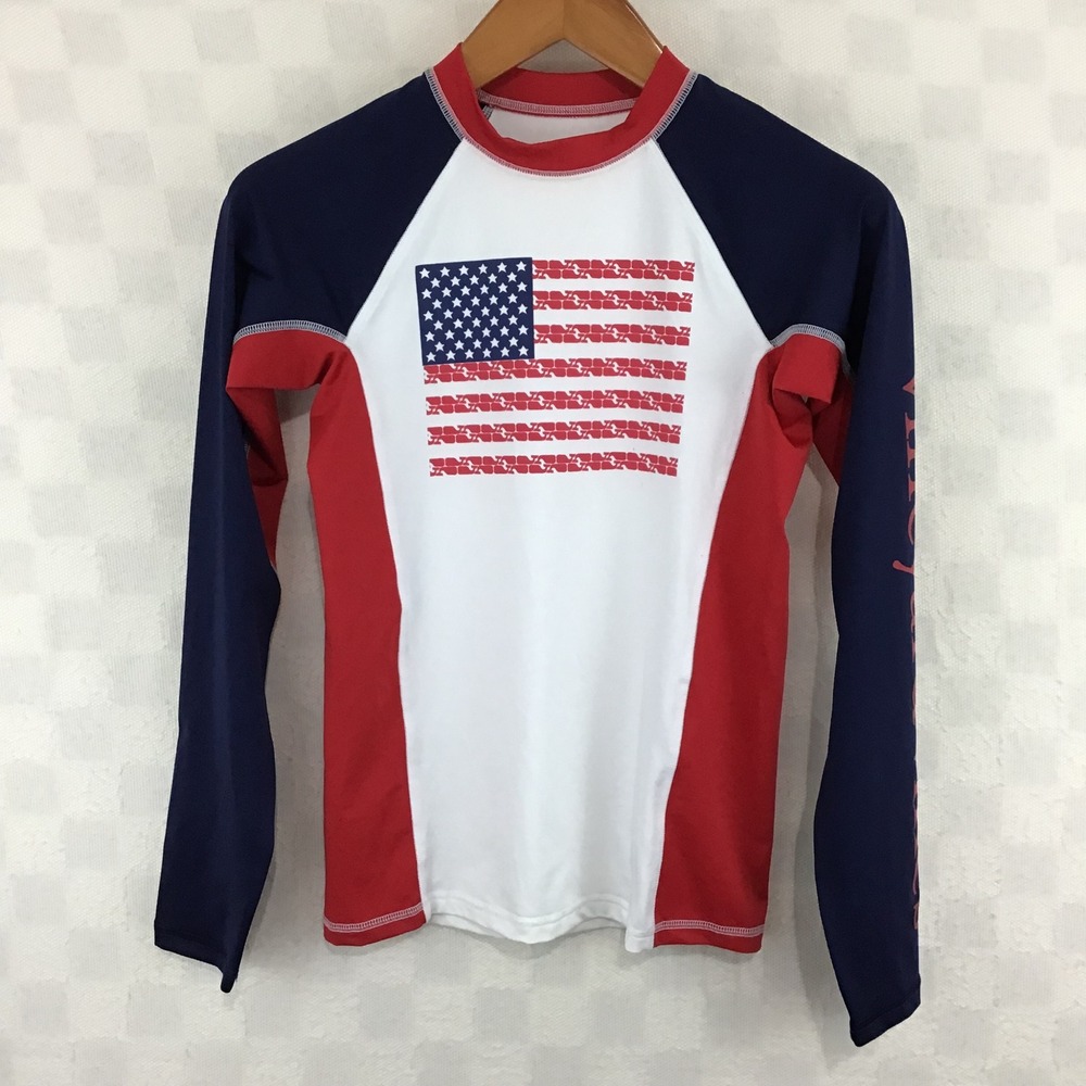 Vineyard Vines for Target Boys XL 16 Rash Guard‎ American Flag Whale Swim Shirt